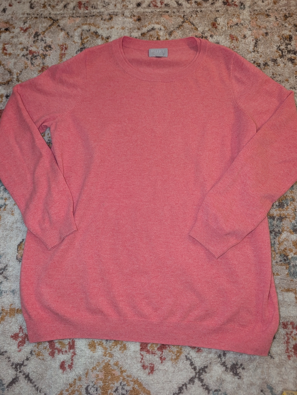 Pure Collection Women's 12 Coral Cashmere Crewneck Sweater Fall Cozy Light